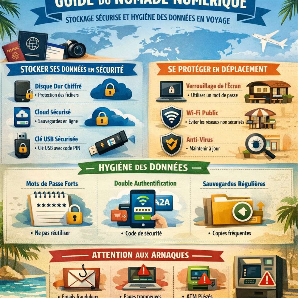 Guide du nomade numérique : stockage sécurisé et hygiène des données en voyage