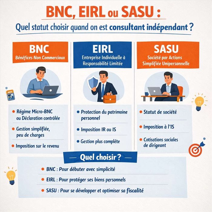 BNC, EIRL ou SASU : quel statut choisir quand on est consultant indépendant ?
